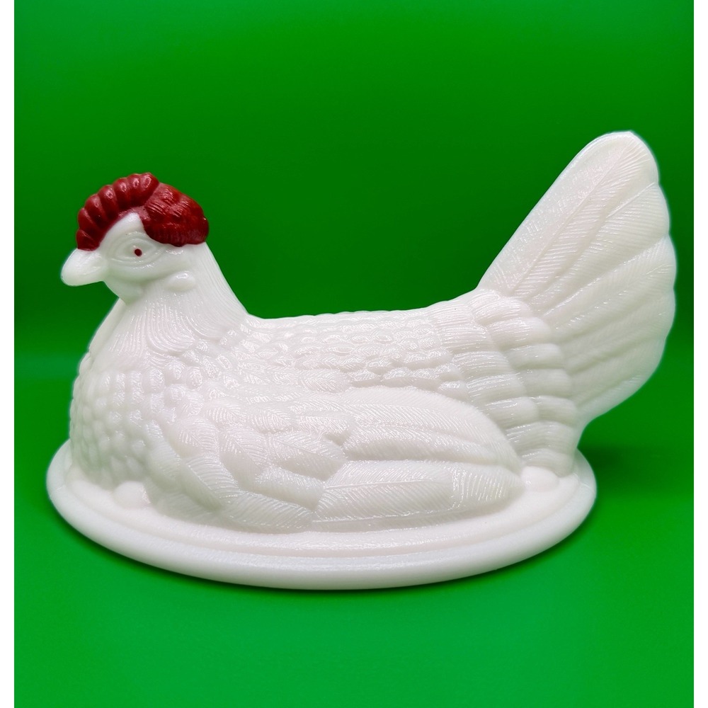 Vtg Westmoreland Milk Glass Hen on Nest Replacement LID ONLY 5.5" Split Tail Red